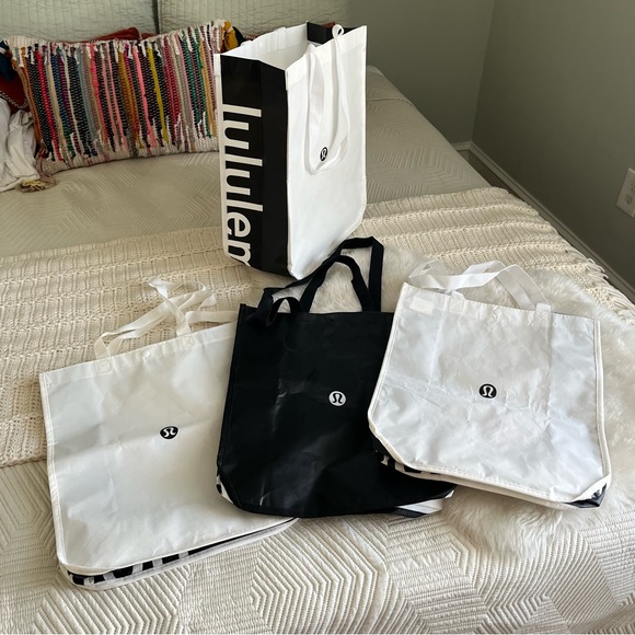 lululemon athletica Handbags - Lululemon Athletica Reusable Bags (4) - Large White and Black Totes 16”x14”